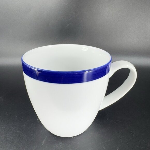Crate & Barrel Belmont White Cobalt Blue Band Sri Lanka Porcelain Mugs Cups Set2 - Picture 14 of 14